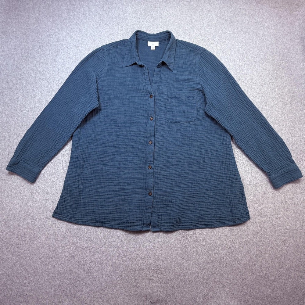 J Jill Shirt Womens Petite Large Blue Gauze Long Sleeve Button Front Tunic Top
